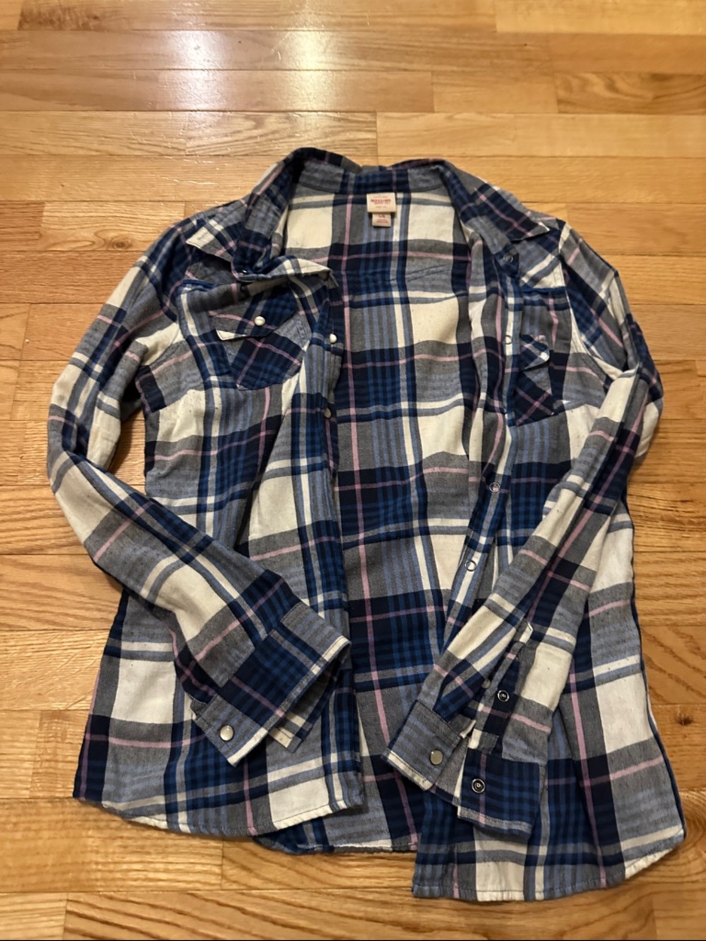 Mossimo Supply Co. Navy, White and Pink Plaid Shirt